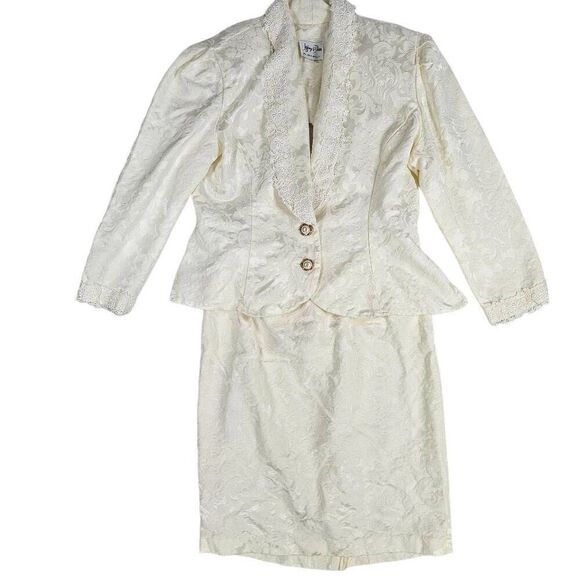 Vintage 80's 2-Piece Jacket Skirt Cream 14 - Picture 1 of 9